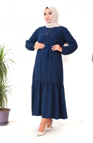 Robe Froncee Avec Jupe Grande Taille 1601-08 Bleu Marine 1601-08