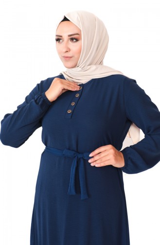 Robe Froncee Avec Jupe Grande Taille 1601-08 Bleu Marine 1601-08