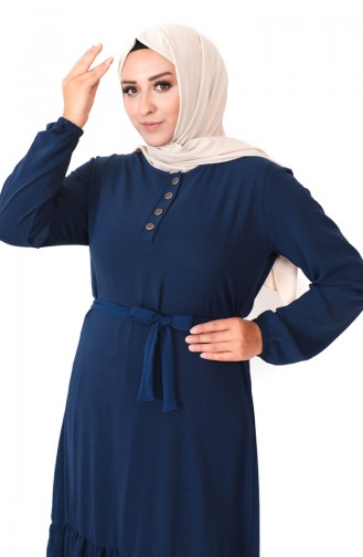Plus Size Shirred Skirt Dress 1601-08 Navy Blue 1601-08