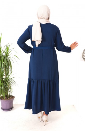 Robe Froncee Avec Jupe Grande Taille 1601-08 Bleu Marine 1601-08