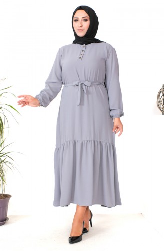 Robe Froncee Avec Jupe Grande Taille 1601-09 Gris 1601-09