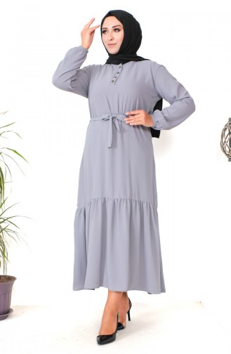 Robe Froncee Avec Jupe Grande Taille 1601-09 Gris 1601-09