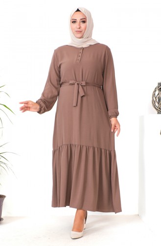 Plus Size Gathered Skirt Dress 1601-10 Brown 1601-10