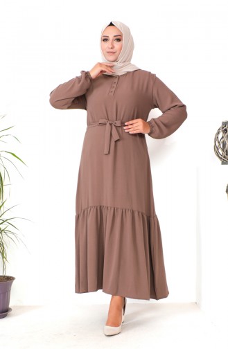 Plus Size Gathered Skirt Dress 1601-10 Brown 1601-10