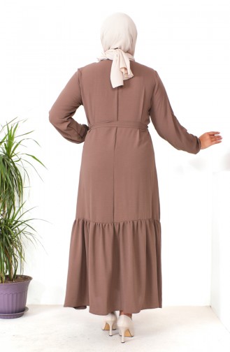 Büyük Beden Eteği Büzgülü Elbise 1601-10 Kahverengi