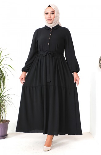 Robe Froncee Boutonnée Grande Taille 1701-01 Noir 1701-01