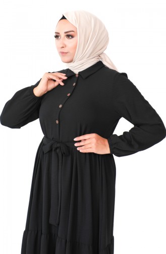 Robe Froncee Boutonnée Grande Taille 1701-01 Noir 1701-01