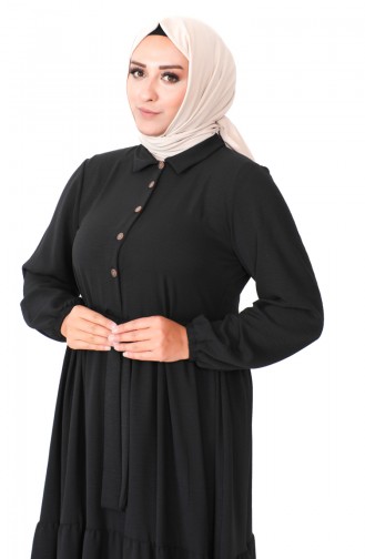 Robe Froncee Boutonnée Grande Taille 1701-01 Noir 1701-01