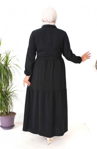 Robe Froncee Boutonnée Grande Taille 1701-01 Noir 1701-01