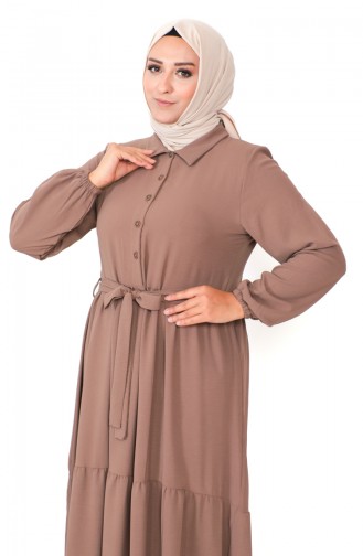 Plus Size Buttoned Shirred Dress 1701-02 Brown 1701-02