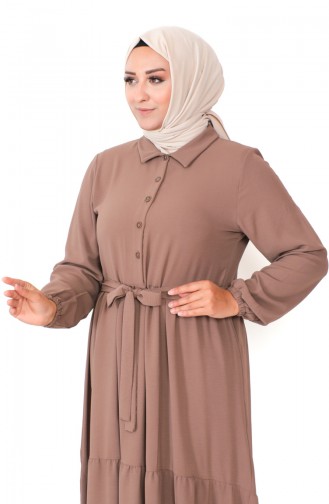 Plus Size Buttoned Shirred Dress 1701-02 Brown 1701-02