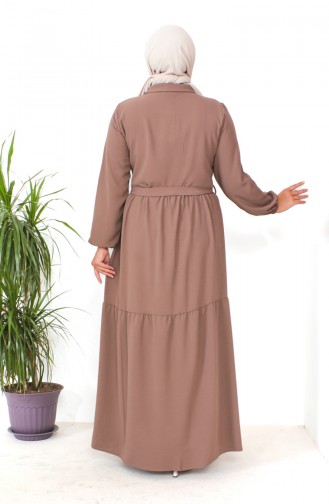 Plus Size Buttoned Shirred Dress 1701-02 Brown 1701-02