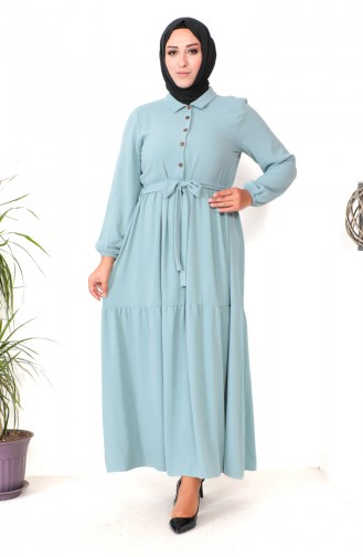 Plus Size Buttoned Shirred Dress 1701-03 Green 1701-03