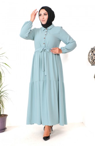 Plus Size Buttoned Shirred Dress 1701-03 Green 1701-03
