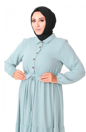 Plus Size Buttoned Shirred Dress 1701-03 Green 1701-03