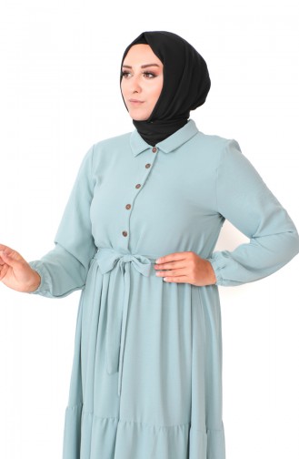 Plus Size Buttoned Shirred Dress 1701-03 Green 1701-03