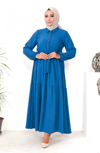 Robe Froncee Boutonnée Grande Taille 1701-07 Indigo 1701-07