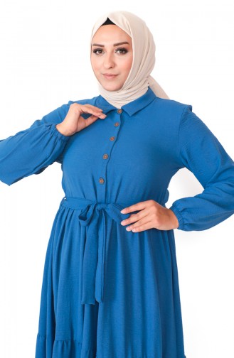 Robe Froncee Boutonnée Grande Taille 1701-07 Indigo 1701-07