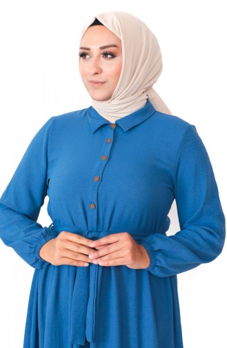 Robe Froncee Boutonnée Grande Taille 1701-07 Indigo 1701-07