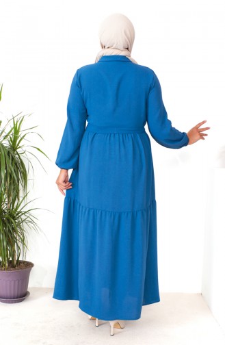 Großes Geknöpftes Gerafftes Kleid 1701-07 Indigo 1701-07