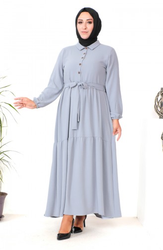 Großes Geknöpftes Gerafftes Kleid 1701-09 Grau 1701-09