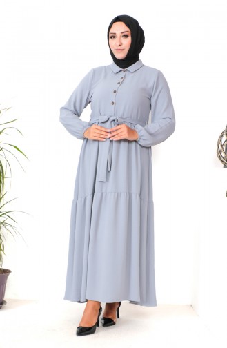 Robe Froncee Boutonnée Grande Taille 1701-09 Gris 1701-09