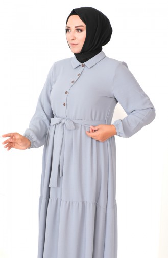 Plus Size Buttoned Shirred Dress 1701-09 Gray 1701-09