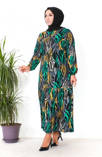 Plus Size Patterned Viscose Dress 1804-05 Black 1804-05