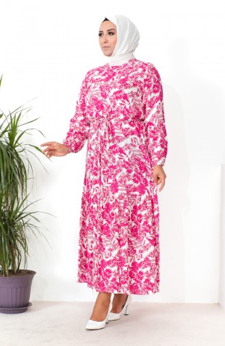 Robe Viscose à Motifs Grande Taille 1819-01 Fuchsia 1819-01