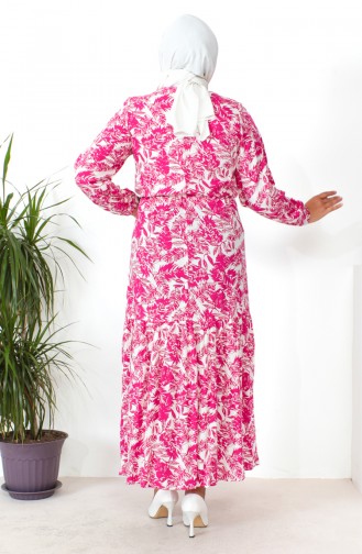 Plus Size Patterned Viscose Dress 1819-01 Fuchsia 1819-01