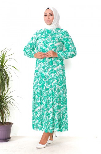 فستان فيسكوز منقوش مقاس كبير 1819-03 أخضر 1819-03