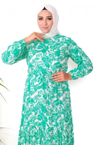 فستان فيسكوز منقوش مقاس كبير 1819-03 أخضر 1819-03