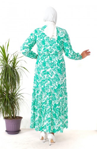 Plus Size Patterned Viscose Dress 1819-03 Green 1819-03