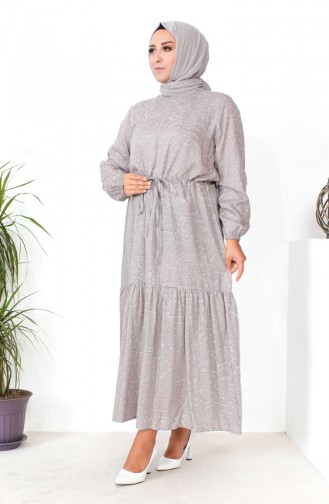 Plus Size Patterned Viscose Dress 1824-01 Mink 1824-01