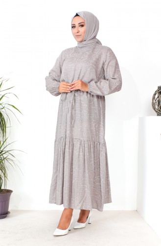 Plus Size Patterned Viscose Dress 1824-01 Mink 1824-01