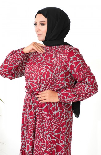 Plus Size Patterned Viscose Dress 1825-03 Claret Red 1825-03