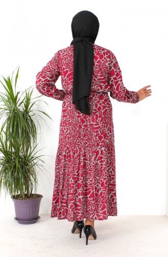 Plus Size Patterned Viscose Dress 1825-03 Claret Red 1825-03