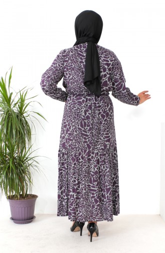 Plus Size Patterned Viscose Dress 1825-06 Purple 1825-06