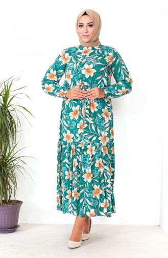 Plus Size Patterned Viscose Dress 1831-02 Green 1831-02