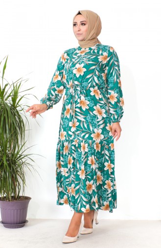 Plus Size Patterned Viscose Dress 1831-02 Green 1831-02