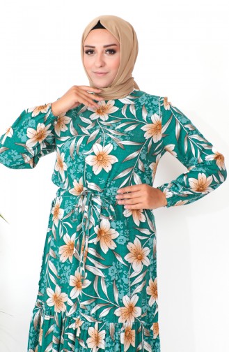 فستان فيسكوز منقوش مقاس كبير 1831-02 أخضر 1831-02