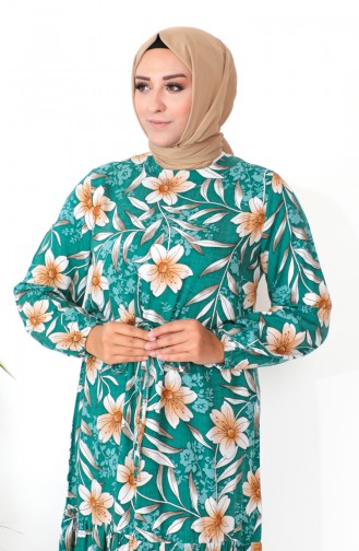 فستان فيسكوز منقوش مقاس كبير 1831-02 أخضر 1831-02