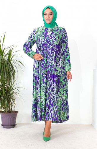 Plus Size Patterned Viscose Dress 1901-03 Purple 1901-03