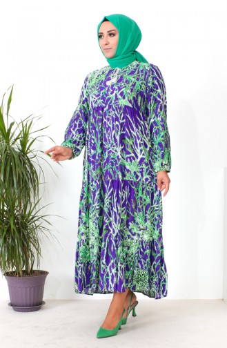 Plus Size Patterned Viscose Dress 1901-03 Purple 1901-03