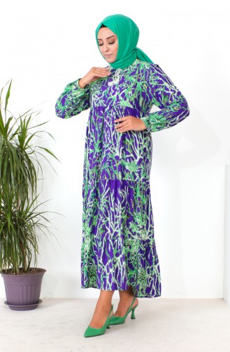 Plus Size Patterned Viscose Dress 1901-03 Purple 1901-03