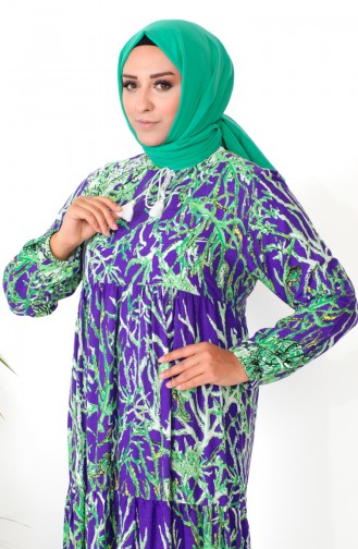 Plus Size Patterned Viscose Dress 1901-03 Purple 1901-03