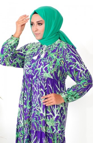 Plus Size Patterned Viscose Dress 1901-03 Purple 1901-03