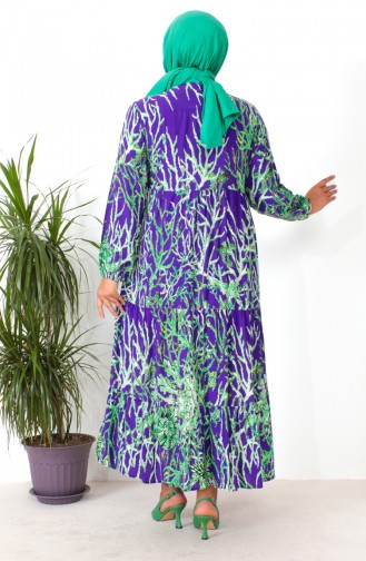 Plus Size Patterned Viscose Dress 1901-03 Purple 1901-03