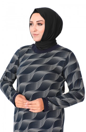Büyük Beden Viskon Elbise 4552AH-02 Lacivert