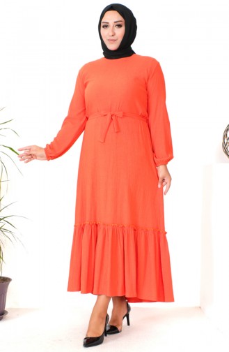 فستان مطاط الأكمام مقاس كبير 4581-10 برتقالي 4581-10